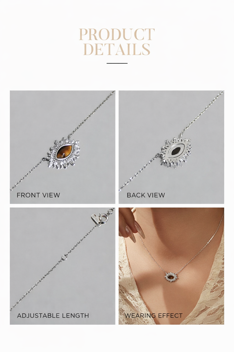  Ornate Tiger's Eye Corona Pendant Necklace in Sterling Silver - friendship necklace gift from Bestie Keepsake