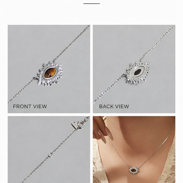  Ornate Tiger's Eye Corona Pendant Necklace in Sterling Silver - friendship necklace gift from Bestie Keepsake