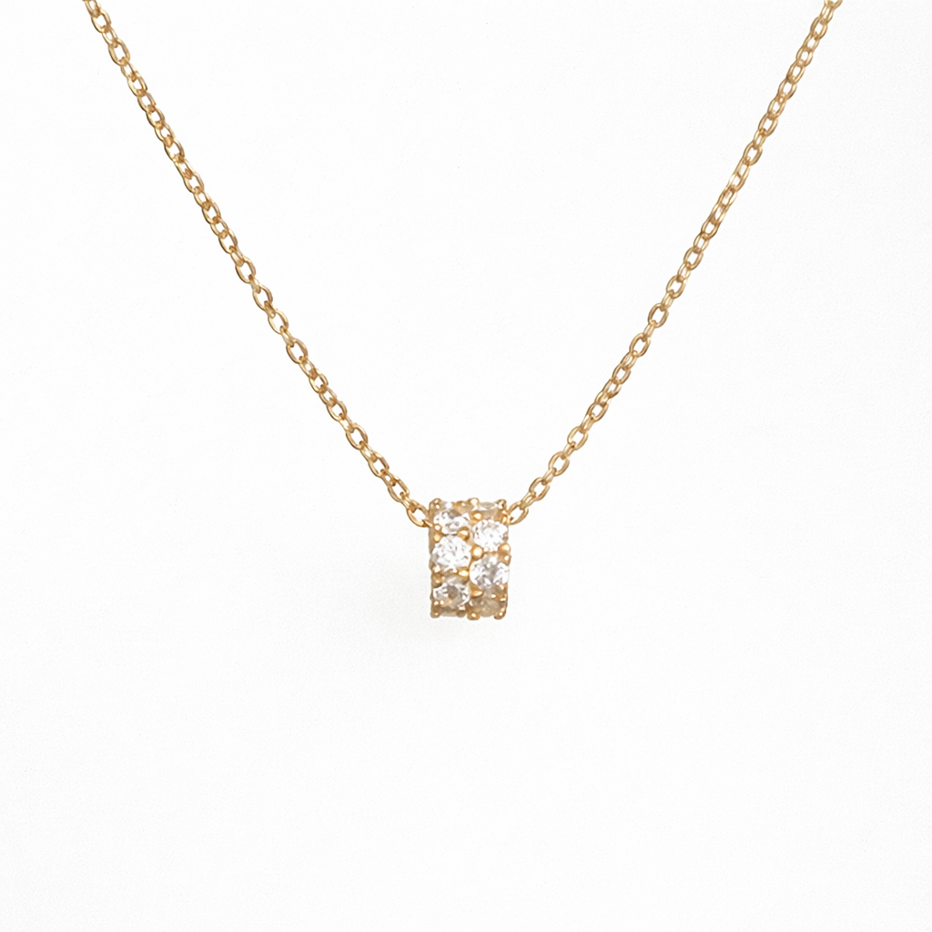  Pave Cylinder Pendant Necklace Sterling Silver - friendship necklace gift from Bestie Keepsake