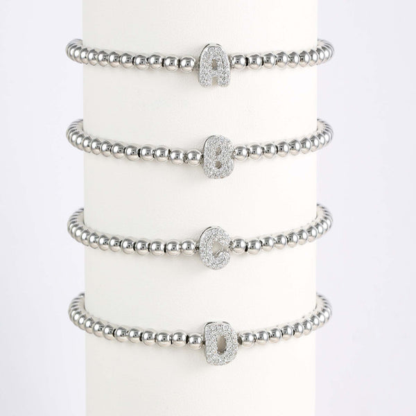  Initial Pavé Bubble Letter Beaded Bracelet - friendship necklace gift from Bestie Keepsake