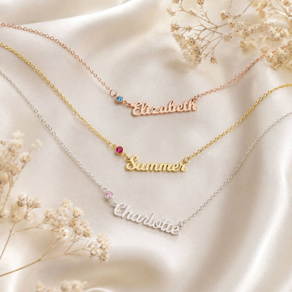  Personalized Script Name & Birthstone Necklace in Stainless Steel - friendship necklace gift from Bestie Keepsake