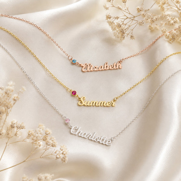  Personalized Script Name & Birthstone Necklace in Stainless Steel - friendship necklace gift from Bestie Keepsake