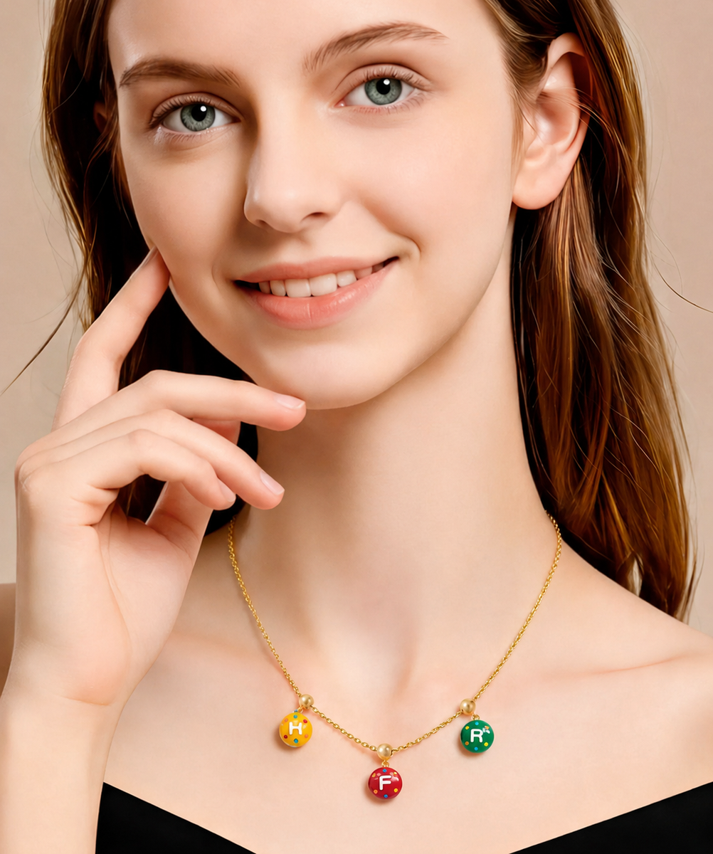  Colorful Enamel Initial Charm Necklace in Gold-Plated Brass - friendship necklace gift from Bestie Keepsake