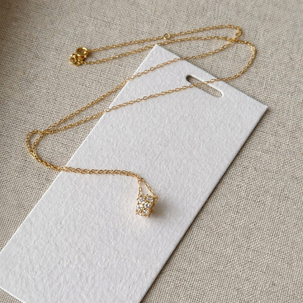  Pave Cylinder Pendant Necklace Sterling Silver - friendship necklace gift from Bestie Keepsake