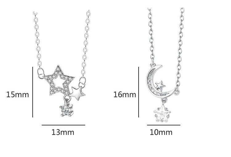  Celestial Star & Moon Pendant Necklace in Sterling Silver - friendship necklace gift from Bestie Keepsake