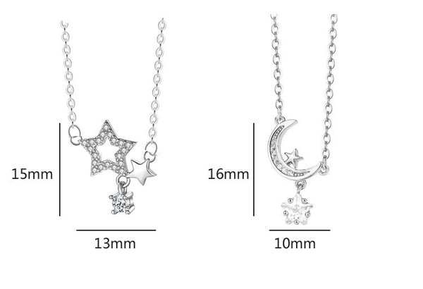  Celestial Star & Moon Pendant Necklace in Sterling Silver - friendship necklace gift from Bestie Keepsake