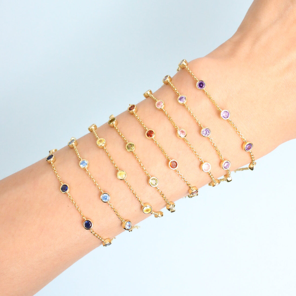  Dainty Birthstone Bezel Bracelet in 18K Gold Plated Sterling Silver - friendship necklace gift from Bestie Keepsake