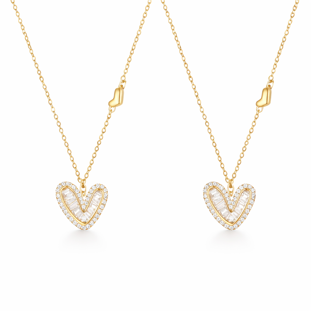  Asymmetric Baguette Heart Pendant Necklace in Sterling Silver - friendship necklace gift from Bestie Keepsake