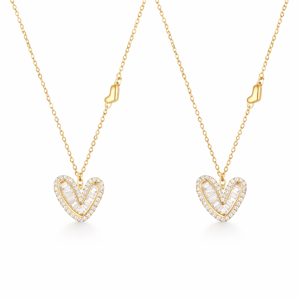  Asymmetric Baguette Heart Pendant Necklace in Sterling Silver - friendship necklace gift from Bestie Keepsake