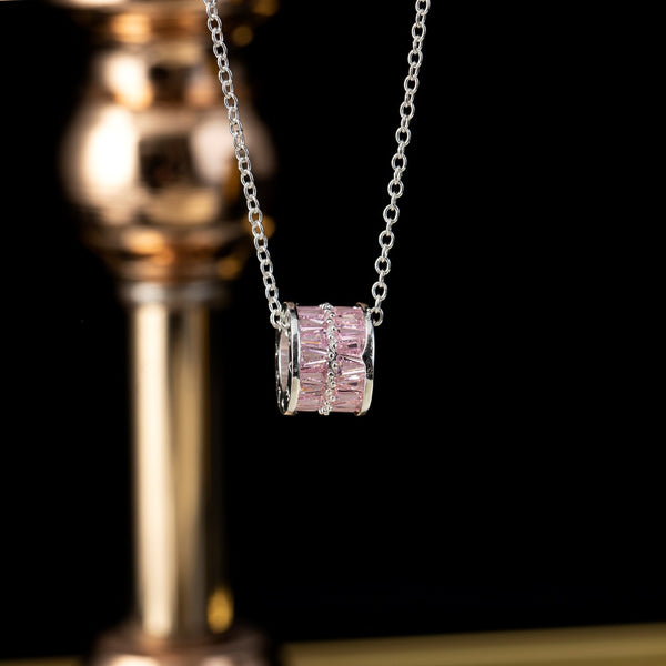  Ornate Pave Zircon Cylinder Pendant Necklace - friendship necklace gift from Bestie Keepsake