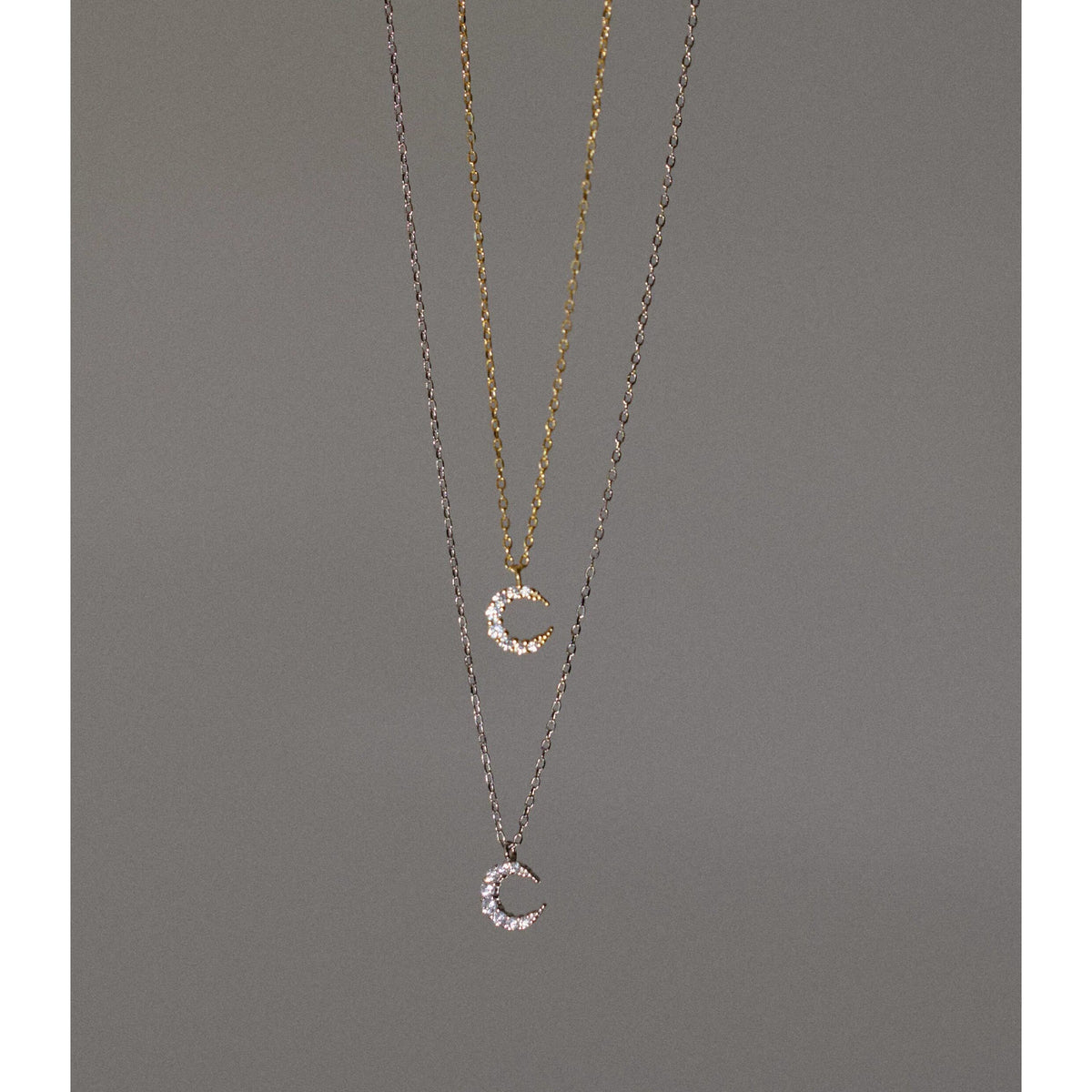  Sparkling Pave Crescent Moon Necklace in Sterling Silver - friendship necklace gift from Bestie Keepsake