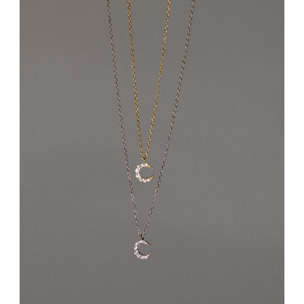  Sparkling Pave Crescent Moon Necklace in Sterling Silver - friendship necklace gift from Bestie Keepsake