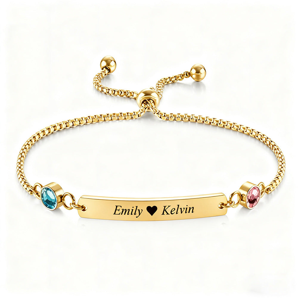  Birthstone Bar Adjustable Bracelet Stainless Steel - friendship necklace gift from Bestie Keepsake