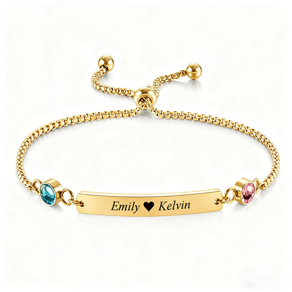  Birthstone Bar Adjustable Bracelet Stainless Steel - friendship necklace gift from Bestie Keepsake