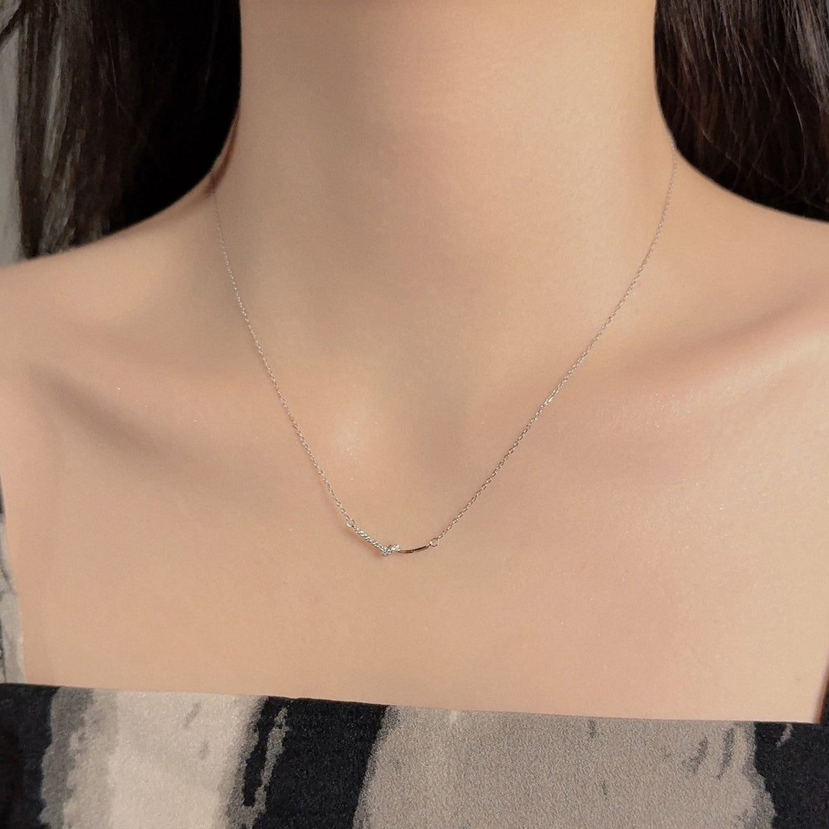  Dainty Twisted Bar Necklace in S925 Sterling Silver - friendship necklace gift from Bestie Keepsake