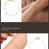  Dainty Initial & Heart Stone Bracelet in 18K Gold Plated S925 Silver - friendship necklace gift from Bestie Keepsake