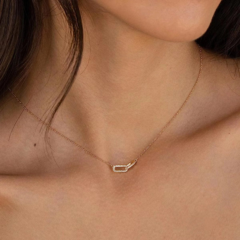  Pave Interlocking Paperclip Link Necklace - friendship necklace gift from Bestie Keepsake