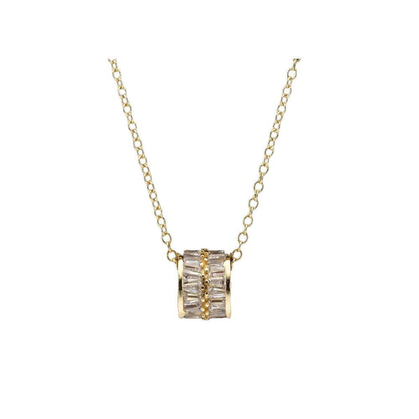  Ornate Pave Zircon Cylinder Pendant Necklace - friendship necklace gift from Bestie Keepsake
