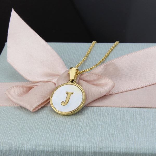  Initial Medallion Shell Pendant Necklace - friendship necklace gift from Bestie Keepsake