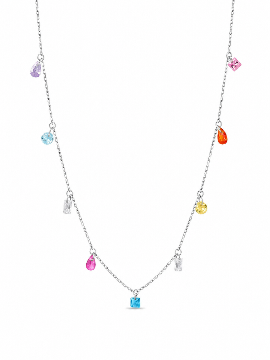  Rainbow CZ Charm Station Jewelry 18K Gold Plated - friendship necklace gift from Bestie Keepsake