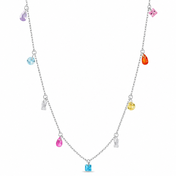  Rainbow CZ Charm Station Jewelry 18K Gold Plated - friendship necklace gift from Bestie Keepsake