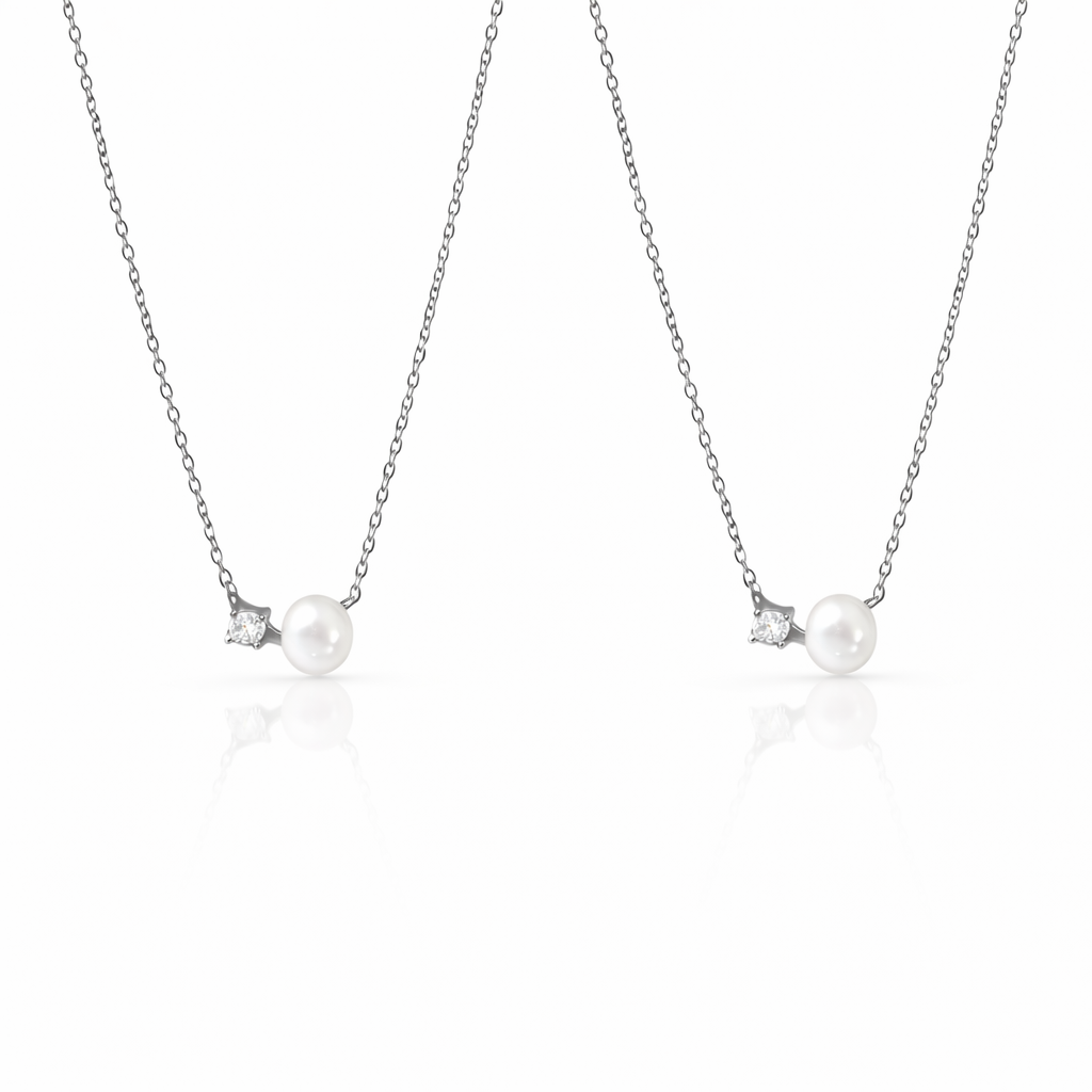  Dainty Pearl & Zirconia 925 Sterling Silver Necklace - friendship necklace gift from Bestie Keepsake