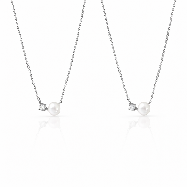  Dainty Pearl & Zirconia 925 Sterling Silver Necklace - friendship necklace gift from Bestie Keepsake