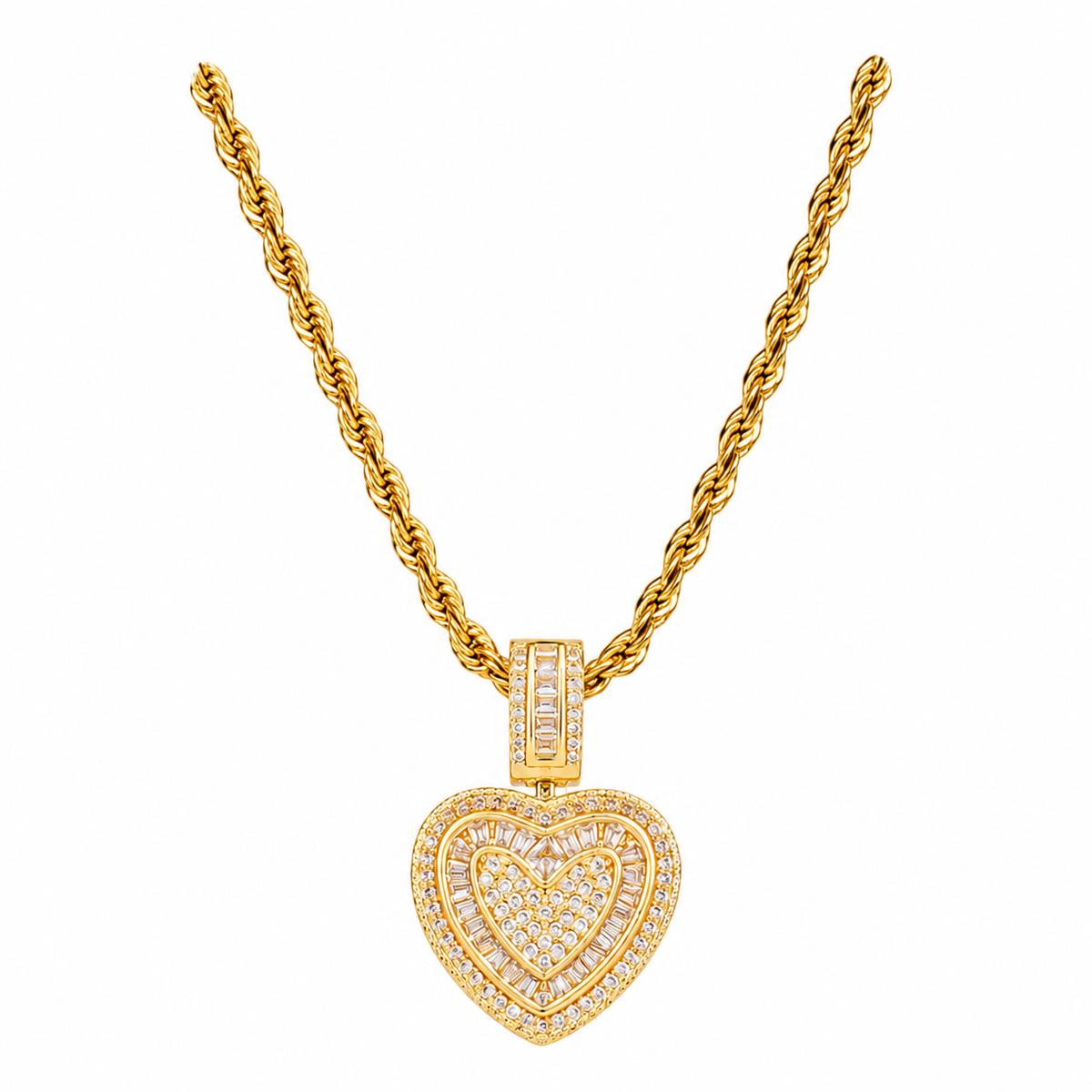  Iced Baguette Heart Pendant Necklace in Copper - friendship necklace gift from Bestie Keepsake