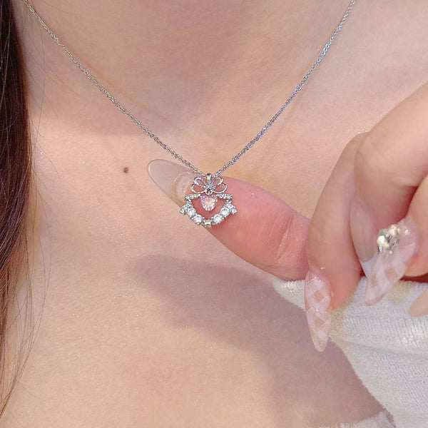  Sparkling Ribbon Heart Wreath Necklace - friendship necklace gift from Bestie Keepsake