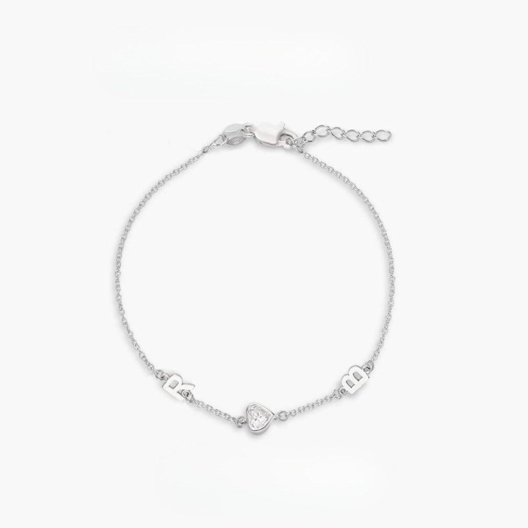  Dainty Initial & Heart Stone Bracelet in 18K Gold Plated S925 Silver - friendship necklace gift from Bestie Keepsake