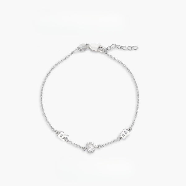  Dainty Initial & Heart Stone Bracelet in 18K Gold Plated S925 Silver - friendship necklace gift from Bestie Keepsake