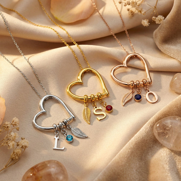 Open Heart Initial and Birthstone Necklace Stainless Steel - friendship necklace gift from Bestie Keepsake