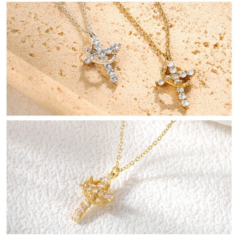  Ornate Crown Cross Spinning Ring Necklace - friendship necklace gift from Bestie Keepsake