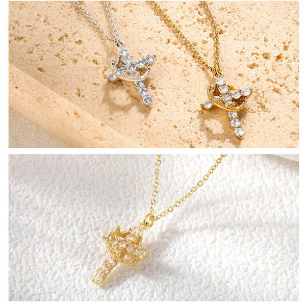  Ornate Crown Cross Spinning Ring Necklace - friendship necklace gift from Bestie Keepsake
