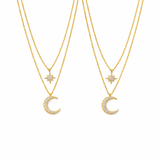  Star and Crescent Moon Layered Necklace in Brass - friendship necklace gift from Bestie Keepsake