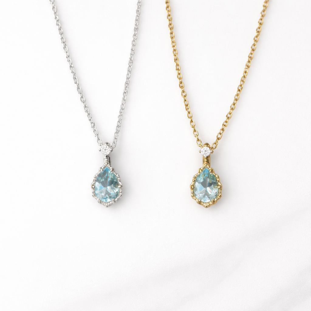  Teardrop Sky Blue Topaz Necklace S925 Sterling Silver - friendship necklace gift from Bestie Keepsake