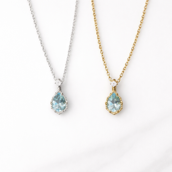  Teardrop Sky Blue Topaz Necklace S925 Sterling Silver - friendship necklace gift from Bestie Keepsake