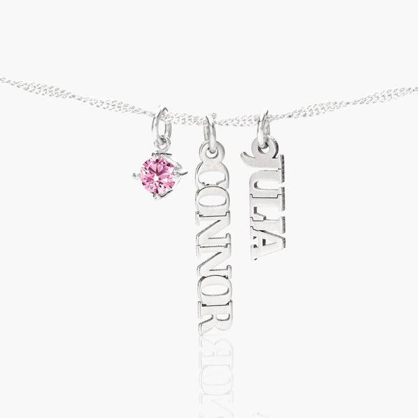  Custom Birthstone  Personalize Name Tag Necklace in 925 Sterling Silver - friendship necklace gift from Bestie Keepsake