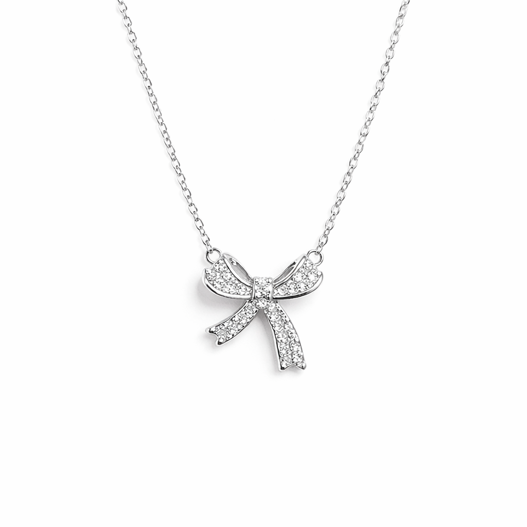  Sparkling Bow Cubic Zirconia Necklace - friendship necklace gift from Bestie Keepsake