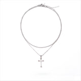  Vintage Ornate Cross Layered Necklace Set Titanium Steel - friendship necklace gift from Bestie Keepsake