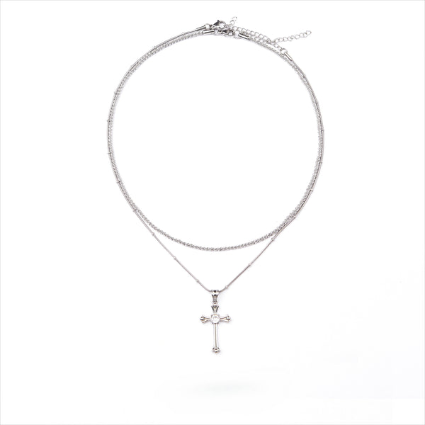  Vintage Ornate Cross Layered Necklace Set Titanium Steel - friendship necklace gift from Bestie Keepsake