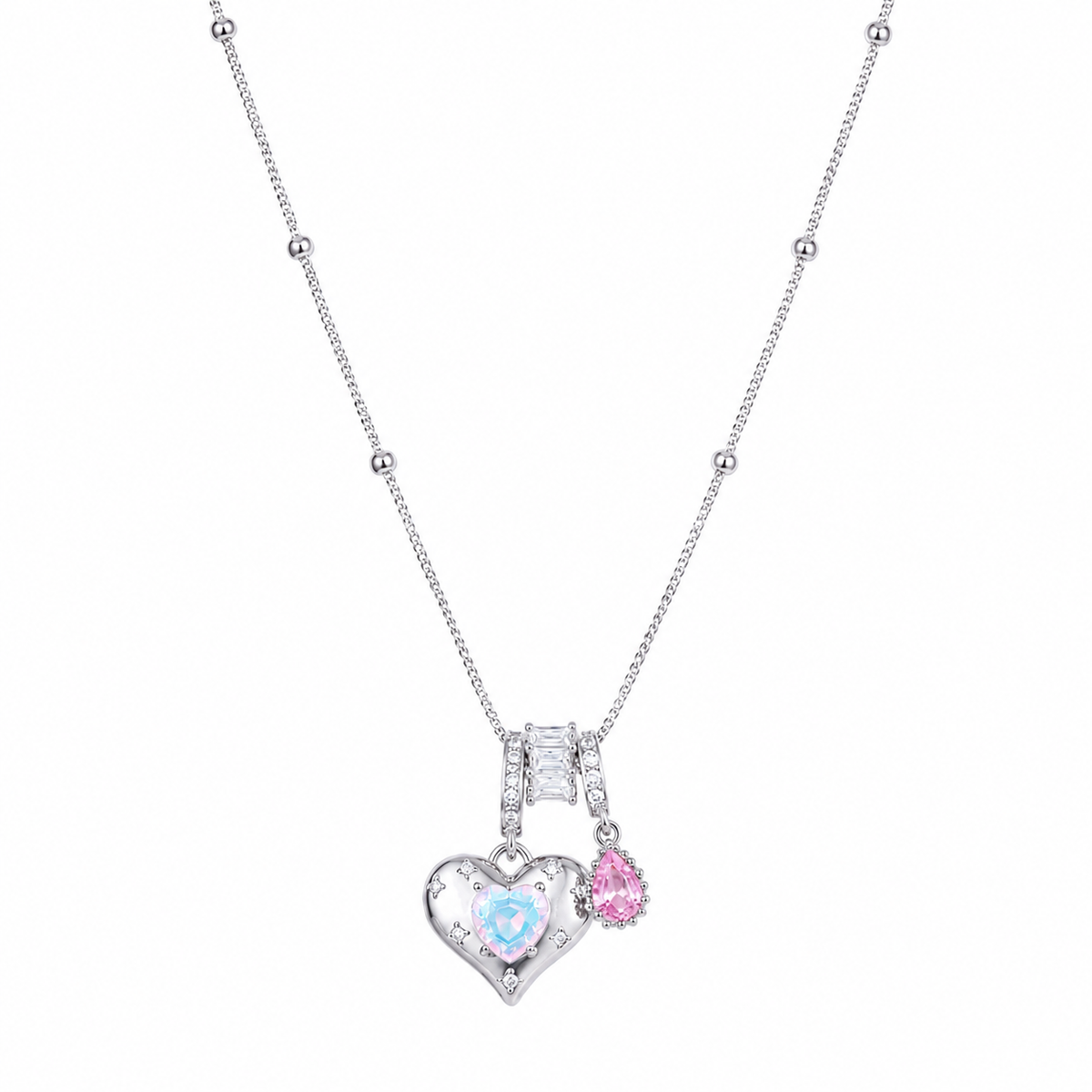  Heart & Baguette Crystal Teardrop Necklace - friendship necklace gift from Bestie Keepsake