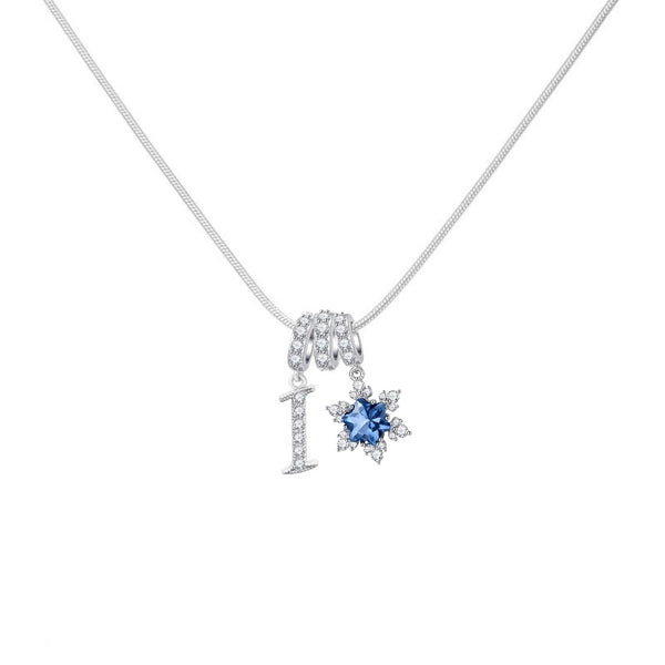  Pavé Initial and Blue Crystal Bloom Necklace - friendship necklace gift from Bestie Keepsake