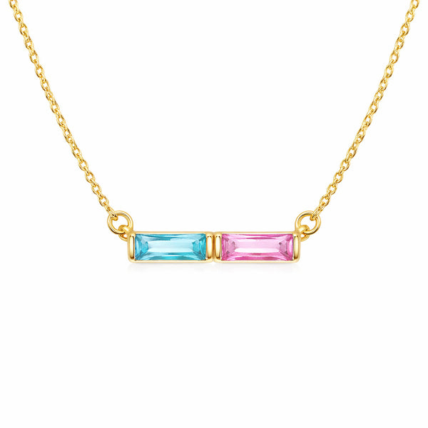  Baguette Birthstone Bar Necklace Stainless Steel - friendship necklace gift from Bestie Keepsake