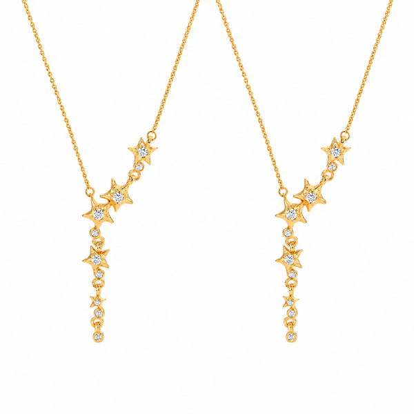  Asymmetrical Star Charm Y-Necklace with Cubic Zirconia - friendship necklace gift from Bestie Keepsake