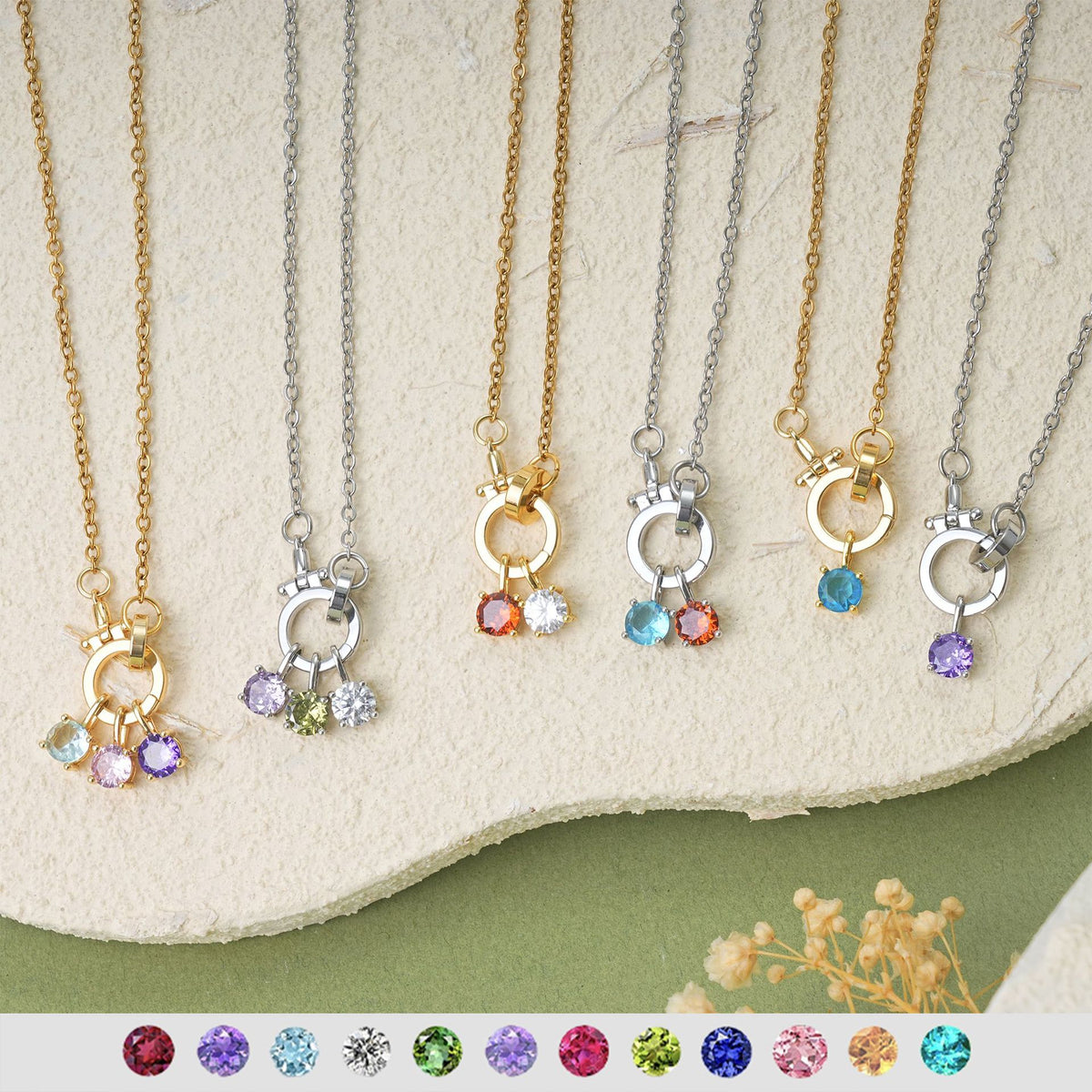  Birthstone Charm Toggle Necklace with 18K Gold Finish - friendship necklace gift from Bestie Keepsake