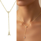  Pavé Initial Lariat Necklace Brass - friendship necklace gift from Bestie Keepsake