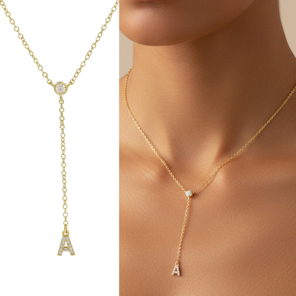  Pavé Initial Lariat Necklace Brass - friendship necklace gift from Bestie Keepsake