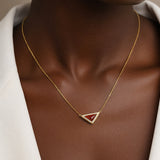  Delta Geometric Triangle Necklace with Stone Inlay - friendship necklace gift from Bestie Keepsake