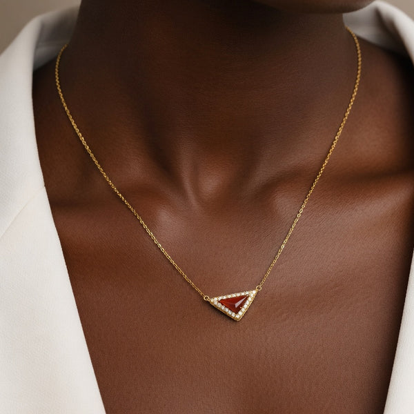  Delta Geometric Triangle Necklace with Stone Inlay - friendship necklace gift from Bestie Keepsake